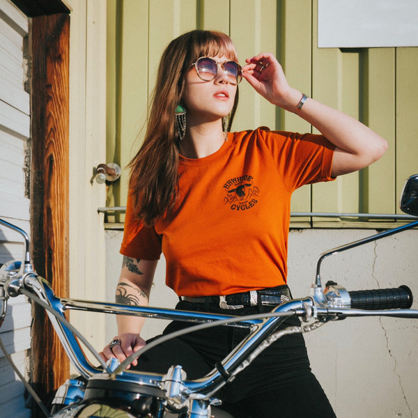 Rawhide Cycles x Matt Sabbath Cowskull Tee in Vintage Orange